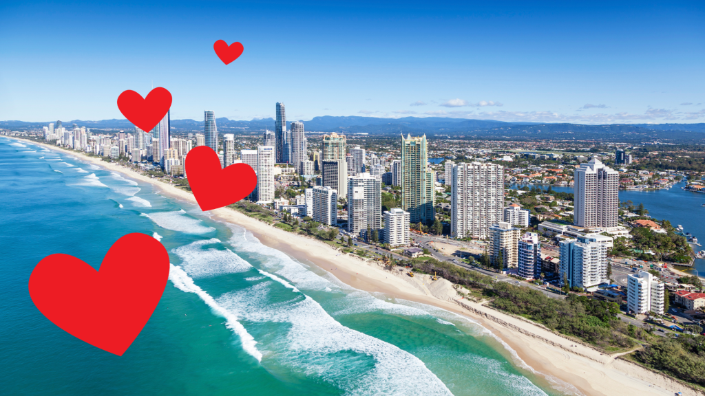 A photo of Australias coastline with love hearts
