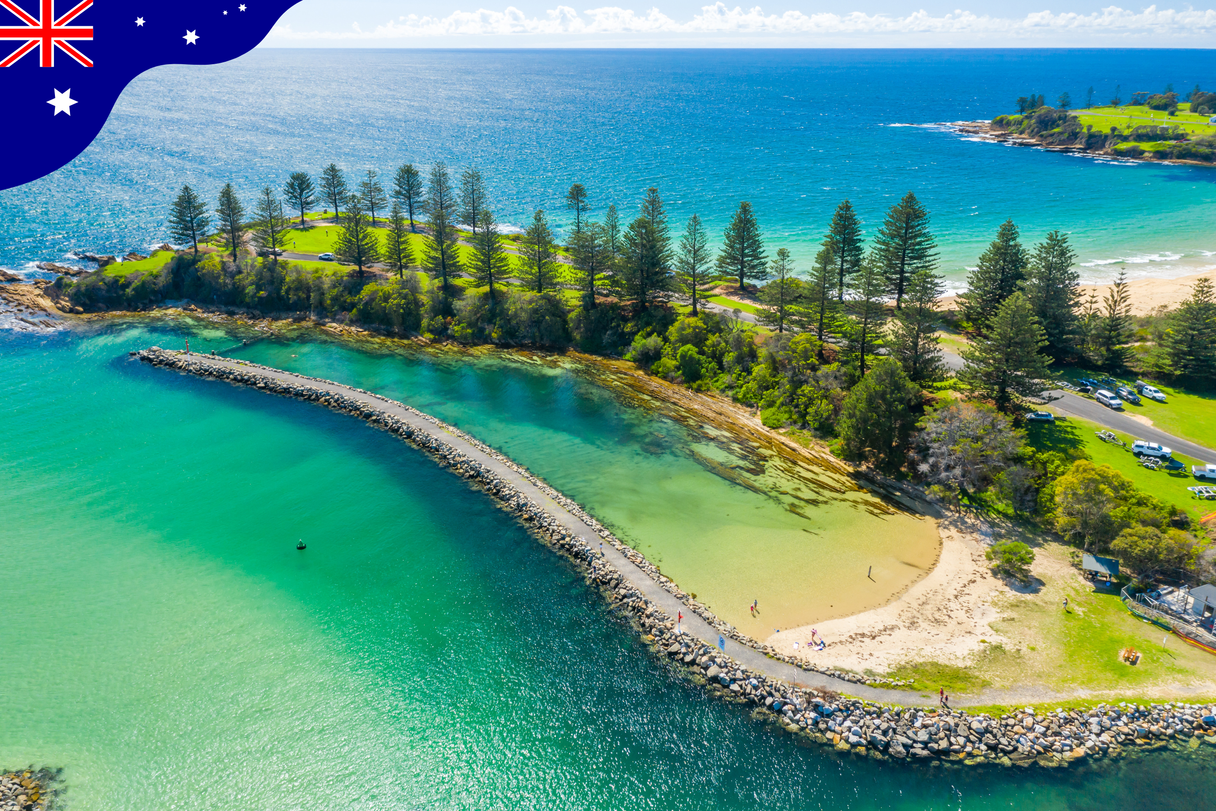 Australia beach with a view of the sea and trees