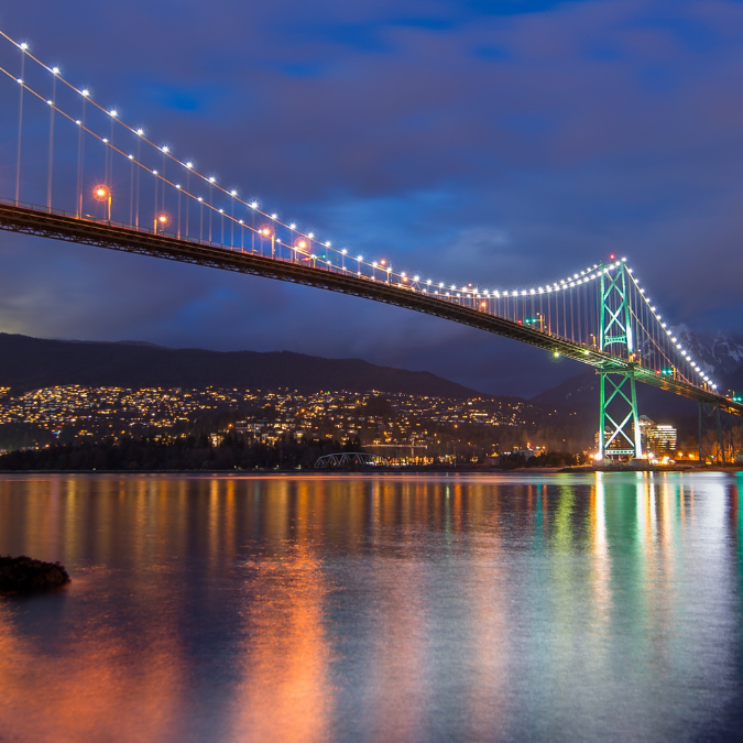 A bridge in Canada at night